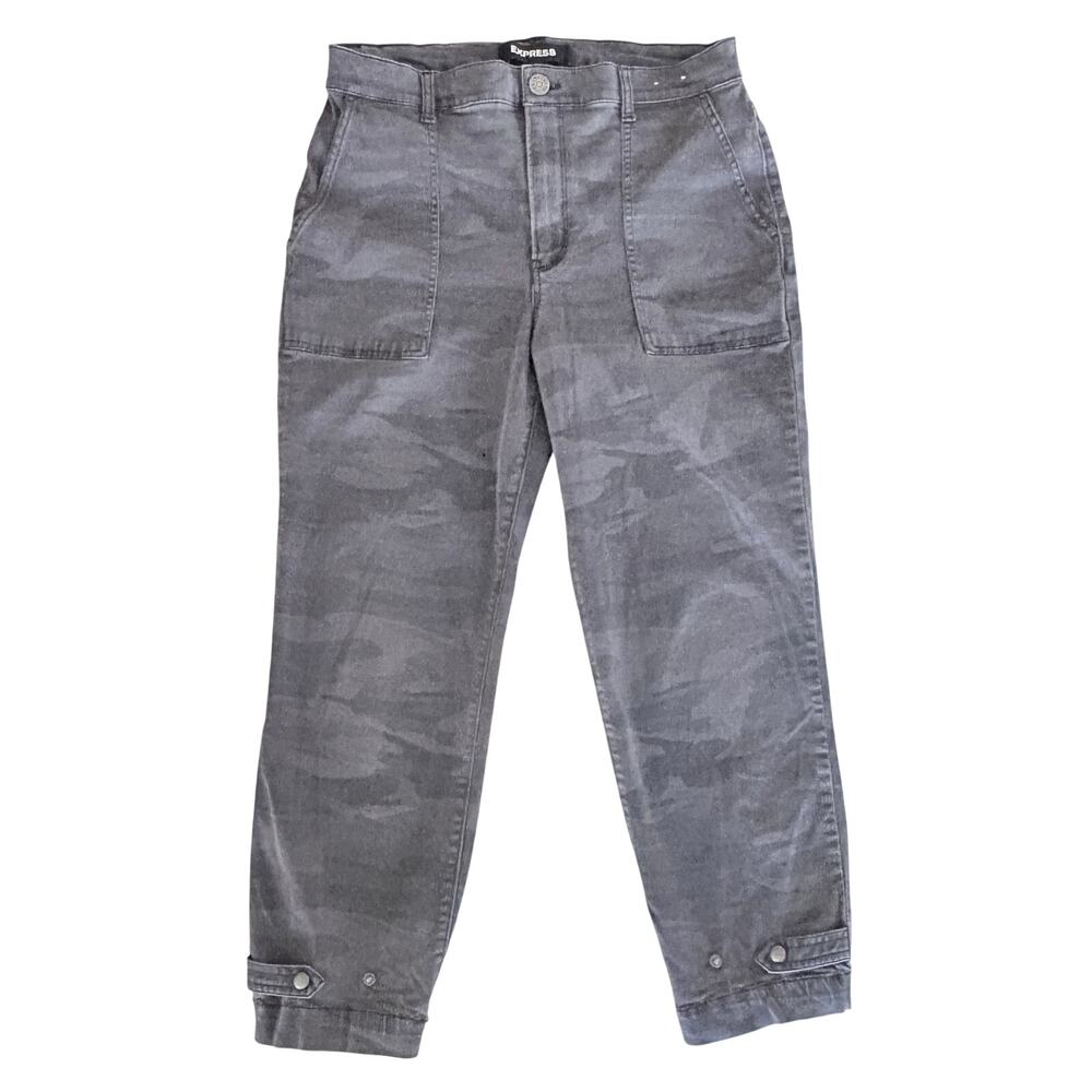 Express Cropped Straight High Rise Gray Camo Pants Size Women's 10